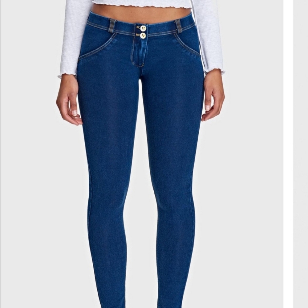 Freddy WR. Up Low Rise Jean Skinny Pants Leggings Blu Crop Zip Ankle Sz Large